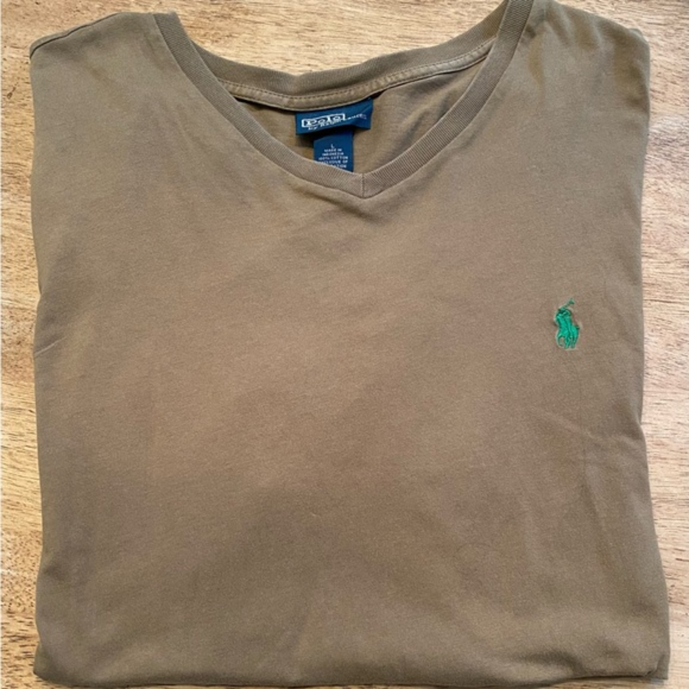 Polo by Ralph Lauren  Size Large Tan V Neck Cotton‎ Short Sleeve T-Shirt